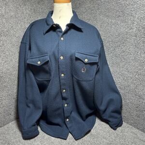 Vtg 80s Bugle Boy Company Navy Blue Button Down Shirt Fleece Mens XL Crest Logo